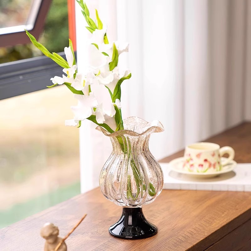 Lüks altın benekli vintage tarzı uzun cam vazo